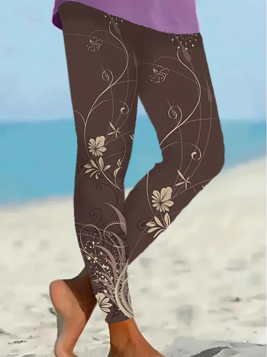 Women Floral Casual All Season Printing Long Leggings