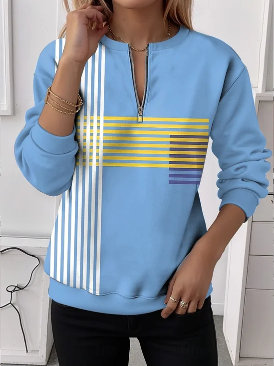 Casual Crew Neck Striped Sweatshirt