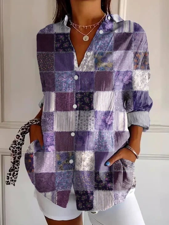 Shirt Collar Regular Sleeve Long Sleeve Floral Buckle Regular Loose Button Up Shirt Shirt For Women