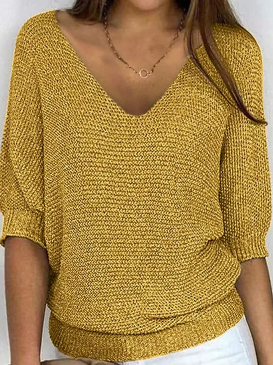 Women's Sweater Casual Plain Simple 3/4 Length Sleeve Knit Top