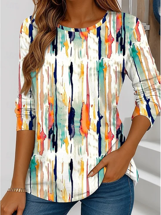 Casual Striped Crew Neck Long Sleeve T-shirt