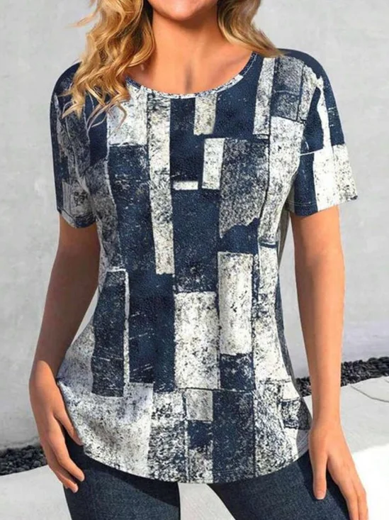 Vintage Geometric Crew Neck Short Sleeve T-shirt