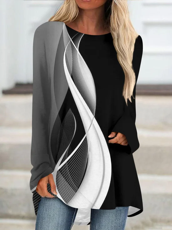 Vintage Striped Crew Neck Long Sleeve T-shirt