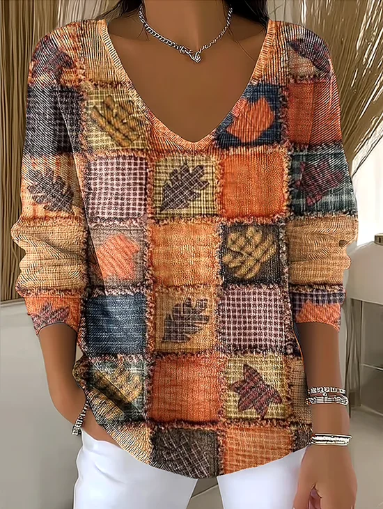 Women Cotton Floral Long Sleeve Comfy Casual Sweater