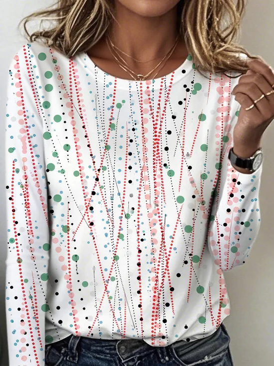 Vintage Striped Crew Neck Long Sleeve T-shirt