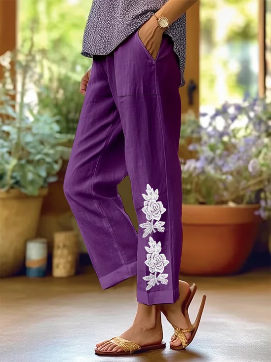 Women Floral Long Pants Casual Spring/Fall Trousers