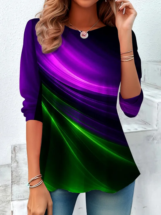 Vintage Plaid Crew Neck Long Sleeve T-shirt