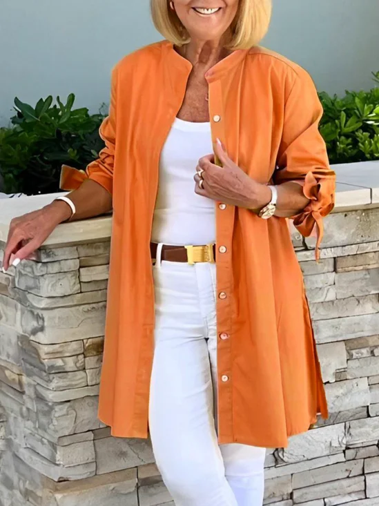 Long Sleeve Plain Regular Micro-Elasticity Loose Shirt For Women