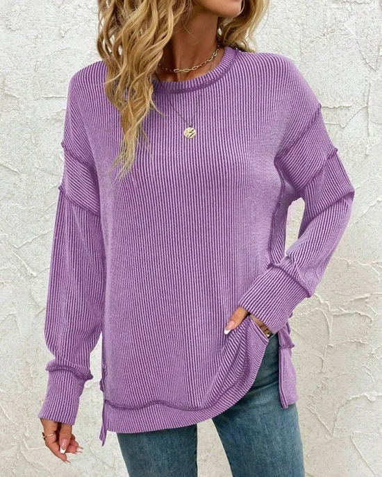 Casual Crew Neck Plain Sweatshirt