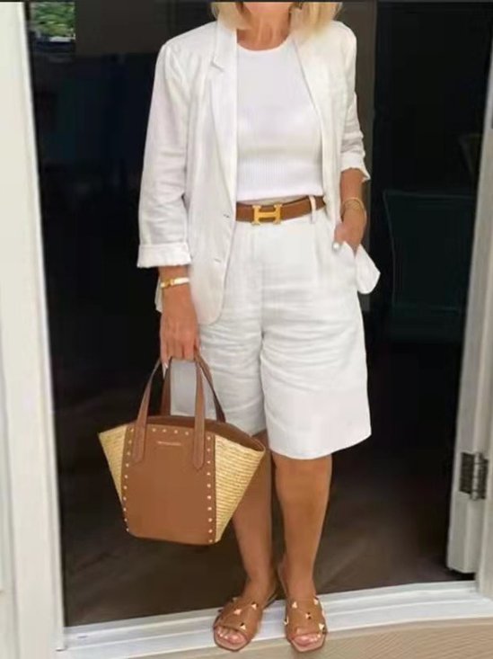 Women Plain Split Joint Two-Piece Set Daily Long Sleeve Casual Spring/Fall Top With Pants Matching Set