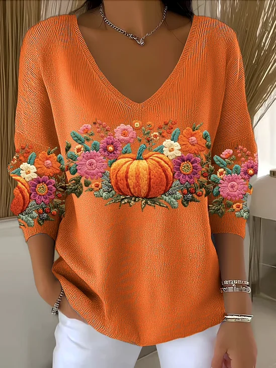 Women Cotton Floral Long Sleeve Comfy Casual Sweater
