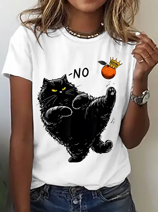 Casual Cat Crew Neck Short Sleeve T-shirt