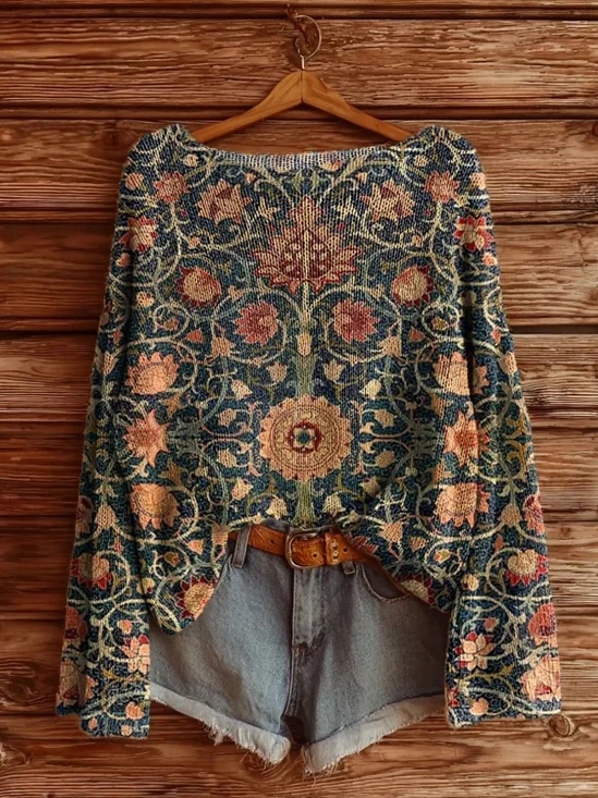 Women Ethnic Long Sleeve Comfy Vintage Sweater