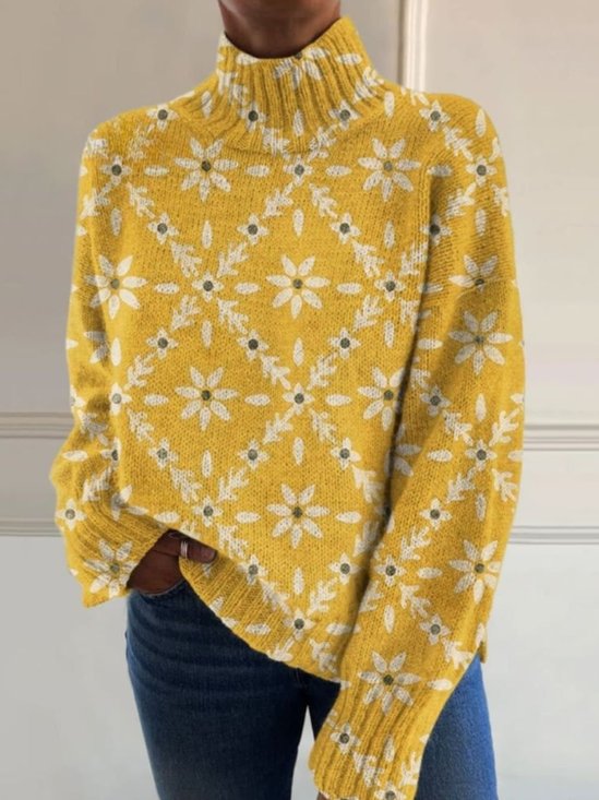 Women Floral Long Sleeve Comfy Casual Sweater