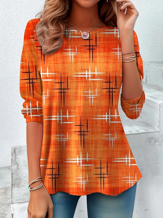 Halloween Vintage Geometric Art Print Crew Neck Long Sleeve T-shirt