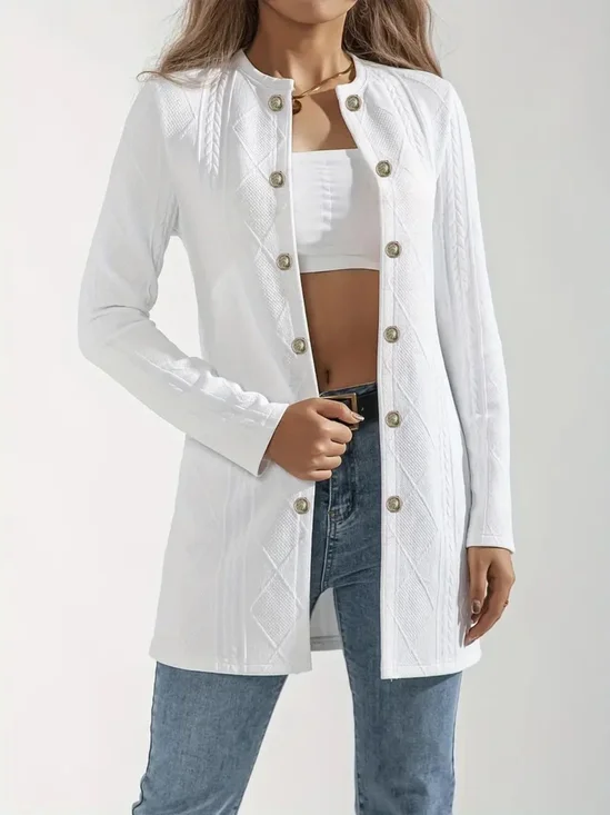 Women Plain Spring/Fall Outerwear Casual Long Sleeve Crew Neck Mid-long Blazer