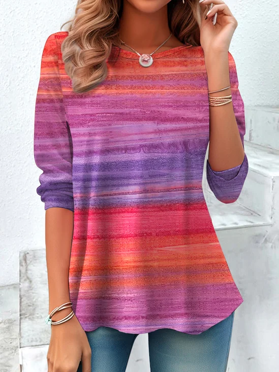 Vintage Ombre Crew Neck Long Sleeve T-shirt