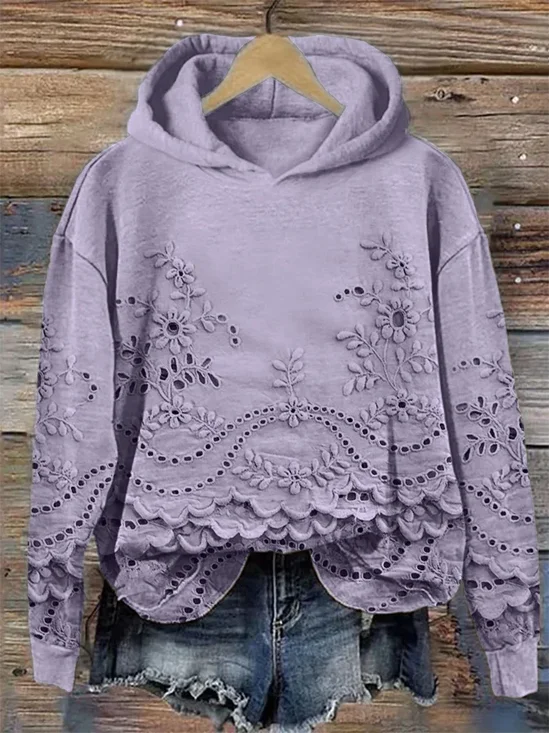 Women Casual Hoodie 3D Floral Print Comfy Loose Top