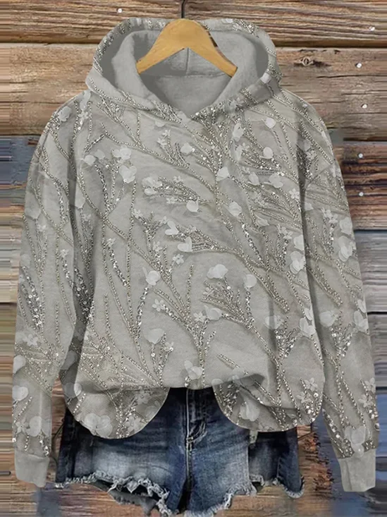Women Casual Hoodie 3D Floral Printing Loose Comfy Top