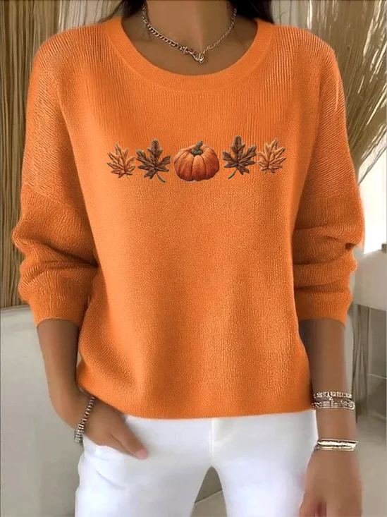 Women Cotton Plants Long Sleeve Comfy Vintage Sweater