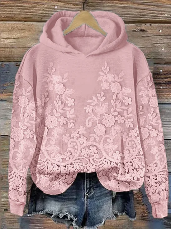 Women Casual Hoodie 3D Floral Art Print Loose Comfy Top