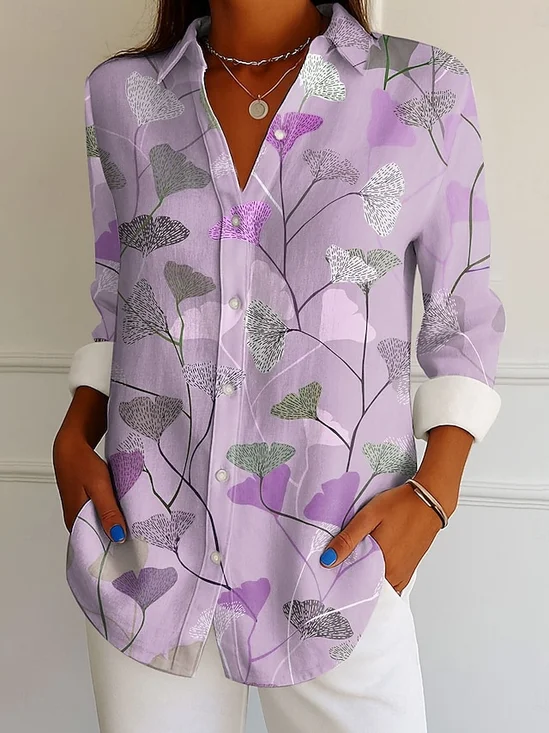 V Neck Long Sleeve Abstract Graphic Regular Micro-Elasticity Regular Fit Shirt For Women