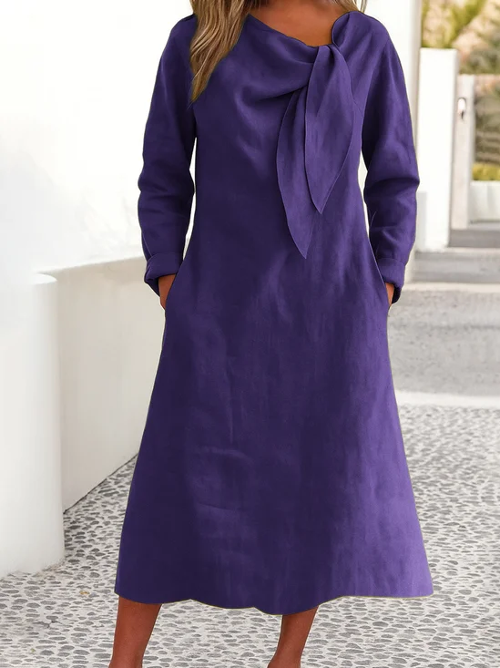 Women Plain Spring/Fall Dress V Neck Long Sleeve A-Line Dress