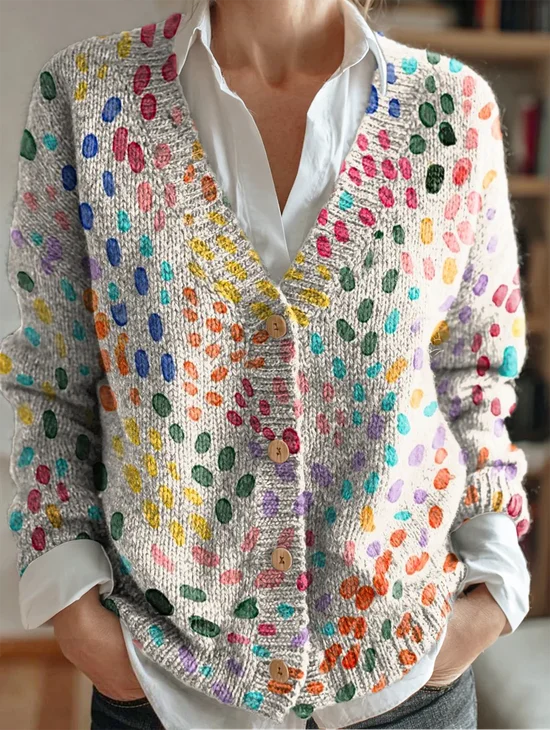 Women Geometric Long Sleeve Comfy Vintage Cardigan