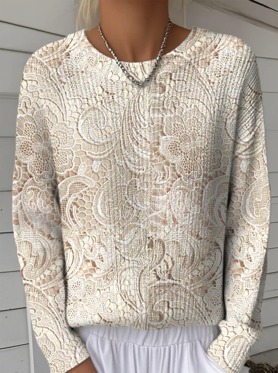 Women Floral Long Sleeve Comfy Vintage Sweater