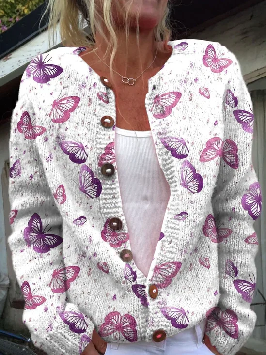 Women Wool/Knitting Animal Long Sleeve Comfy Casual Cardigan