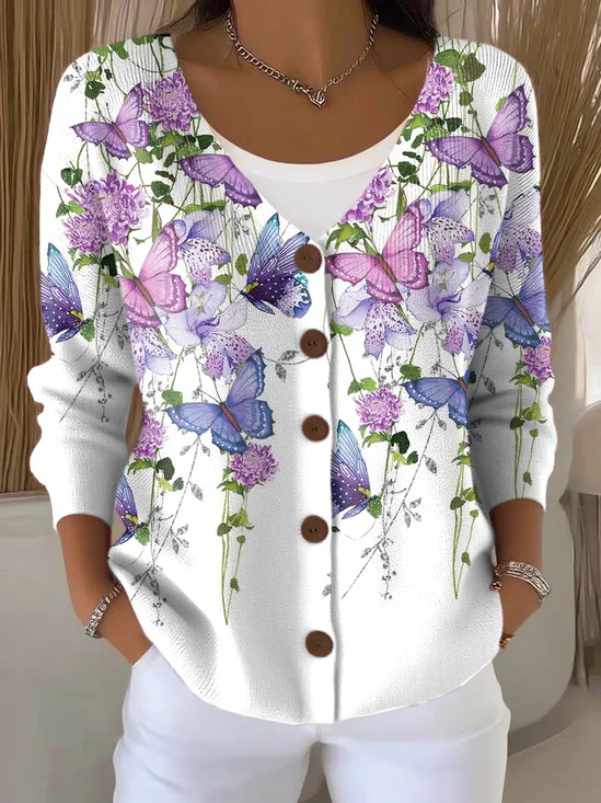 Women Cotton Floral Long Sleeve Comfy Casual Cardigan
