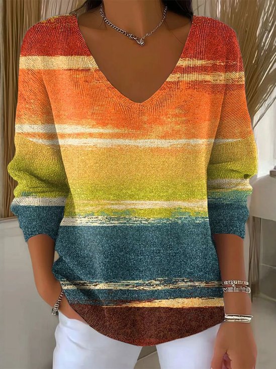 Women Cotton Ombre Long Sleeve Comfy Casual Sweater