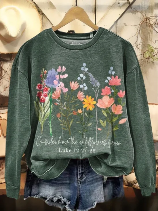 Vintage Crew Neck Floral Sweatshirt