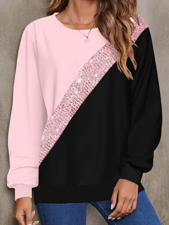 Casual Crew Neck Multicolor Block Sweatshirt Printing