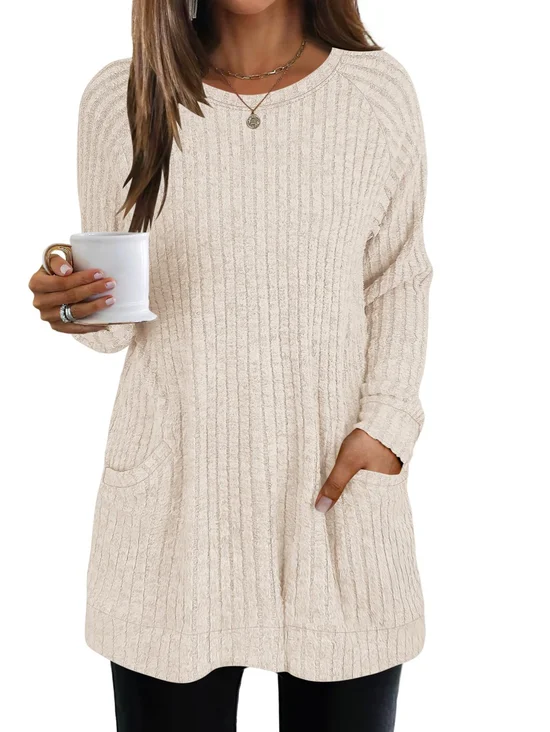 Casual Plain Crew Neck Long Sleeve T-shirt