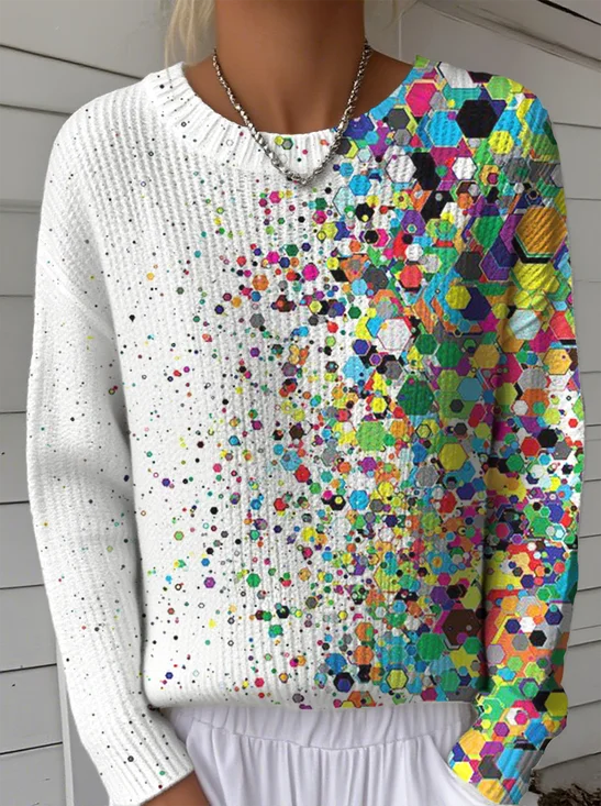 Women Geometric Long Sleeve Comfy Vintage Sweater