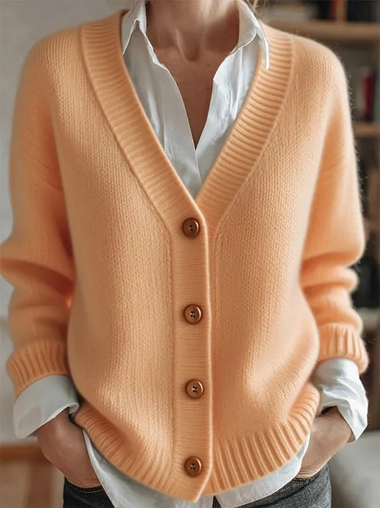 Women Plain Long Sleeve Comfy Vintage Cardigan