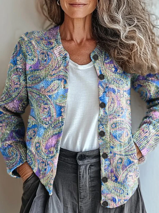 Women Floral Long Sleeve Comfy Vintage Printing Cardigan