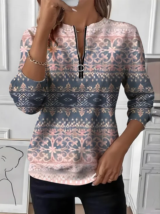 Vintage Crew Neck Gradient Pattern Sweatshirt