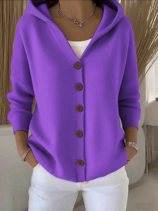 Women Cotton Plain Long Sleeve Comfy Casual Cardigan