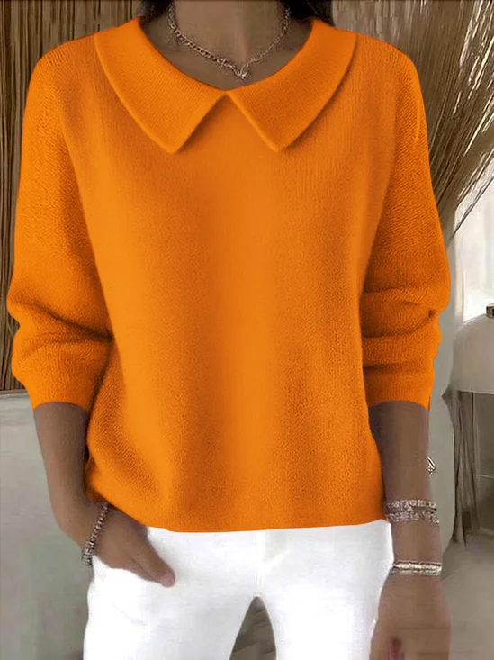 Women Cotton Plain Long Sleeve Comfy Casual Sweater