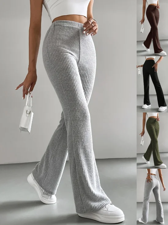 Women Plain Long Elastic Waist Pants Casual Spring/Fall Trousers