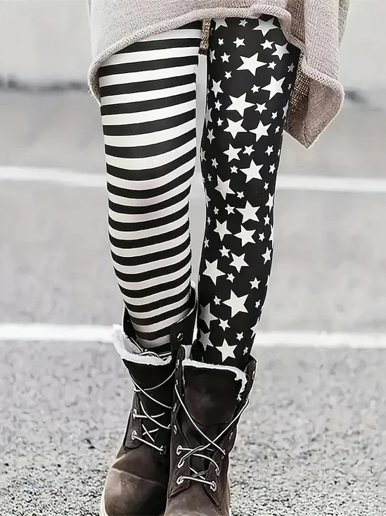 Women Striped Vintage All Season Long Leggings