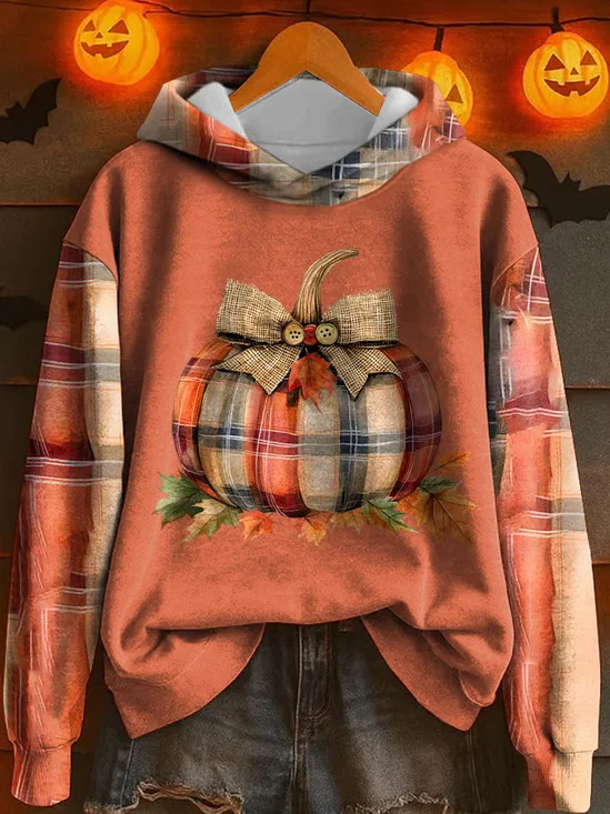 Casual Halloween Pumpkin Maple Leaf Printing Hoodie 