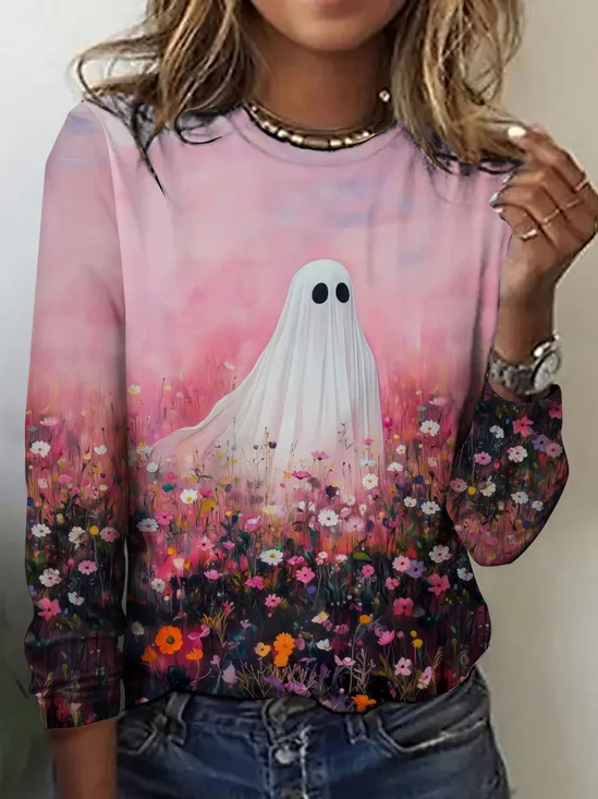 Vintage Floral Crew Neck Long Sleeve T-shirt