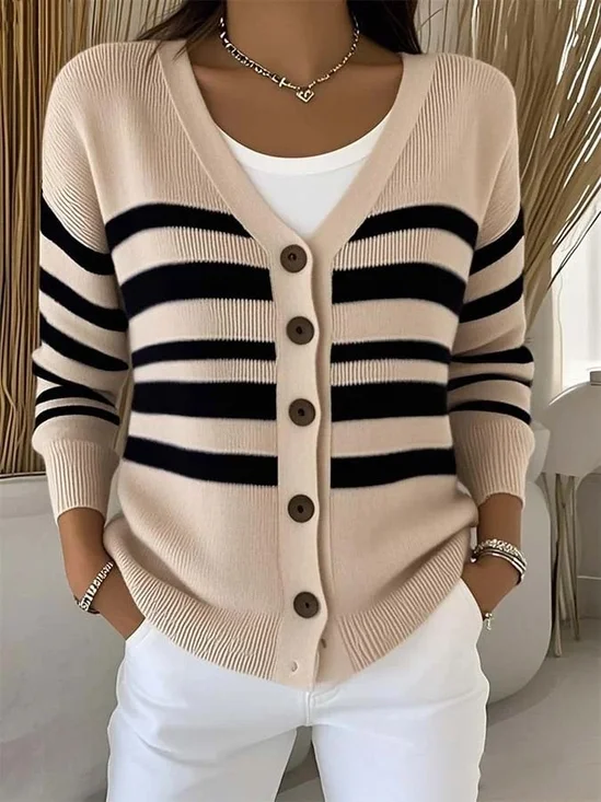 Women Striped Long Sleeve Comfy Vintage Cardigan