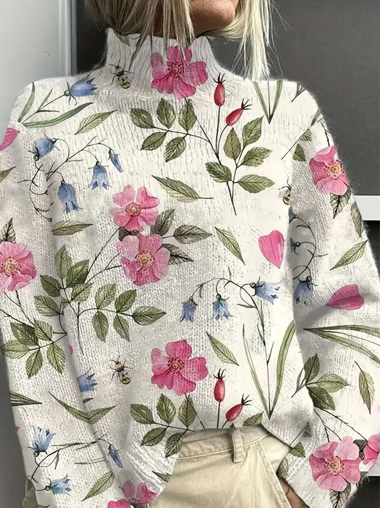 Women Floral Long Sleeve Comfy Vintage Printing Sweater