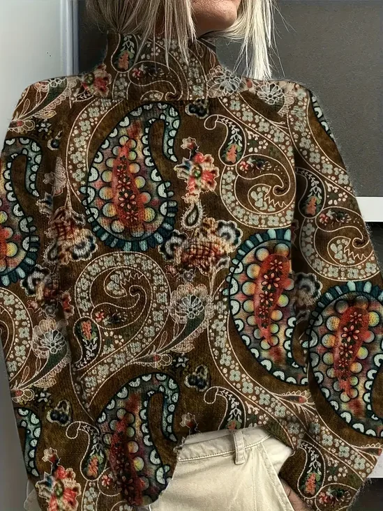 Women Floral Long Sleeve Comfy Vintage Printing Sweater