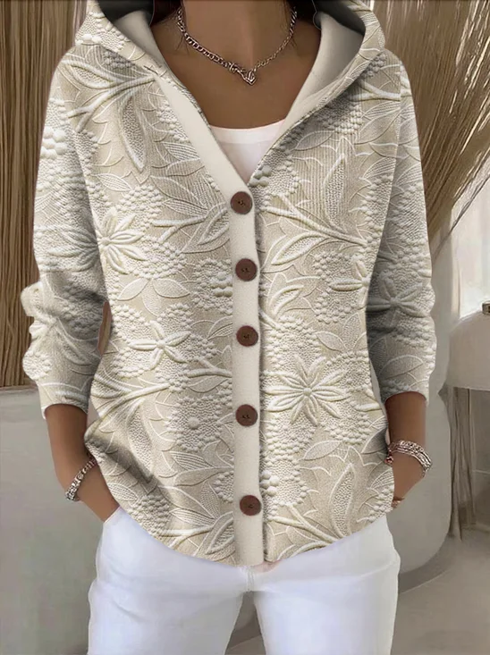 Women Cotton Floral Long Sleeve Comfy Casual Cardigan