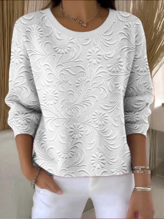 Women Cotton Floral Long Sleeve Comfy Vintage Sweater